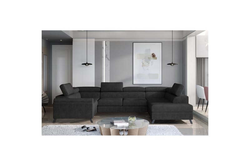 Hörnsoffa Eltap Escada 336x200x92 cm - Dora 96, Svart, Höger - Möbler - Vardagsrum - Bäddsoffor - Hörnbäddsoffa