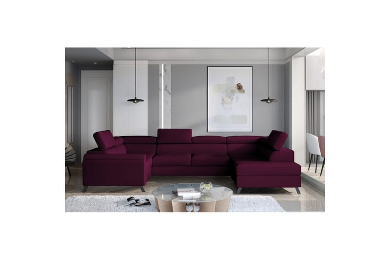 Hörnsoffa Eltap Escada 336x200x92 cm - Mat Velvet 68, Röd, Höger - Möbler - Vardagsrum - Bäddsoffor - Hörnbäddsoffa