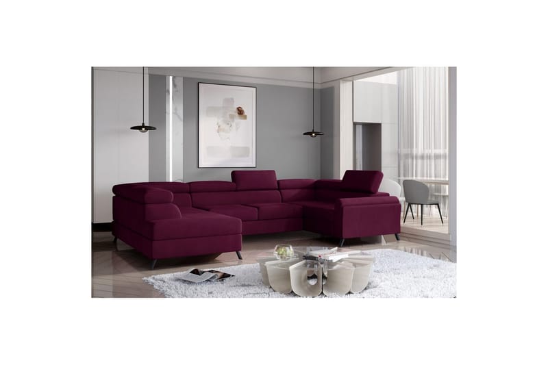 Hörnsoffa Eltap Escada 336x200x92 cm - Mat Velvet 68, Röd, Vänster - Möbler - Vardagsrum - Bäddsoffor - Hörnbäddsoffa
