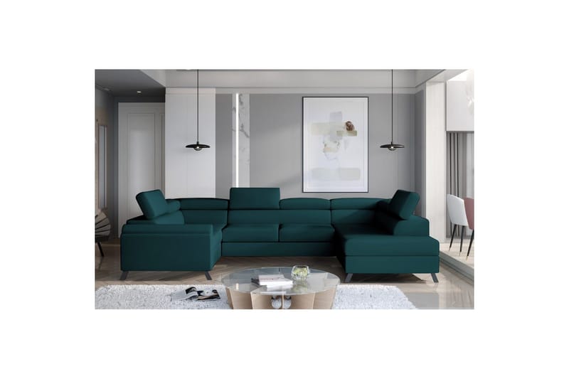 Hörnsoffa Eltap Escada 336x200x92 cm - Mat Velvet 75, Grön, Höger - Möbler - Vardagsrum - Bäddsoffor - Hörnbäddsoffa