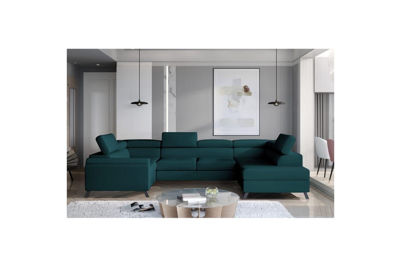Hörnsoffa Eltap Escada 336x200x92 cm - Mat Velvet 75, Grön, Höger - Möbler - Vardagsrum - Bäddsoffor - Hörnbäddsoffa