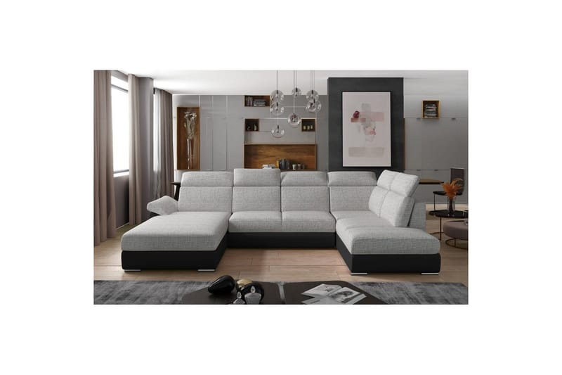 Hörnsoffa Eltap Evanell 336x211x102 cm - Berlin 01, Mjuk 11, Grå, Svart, Vänster - Möbler - Vardagsrum - Bäddsoffor - U bäddsoffa