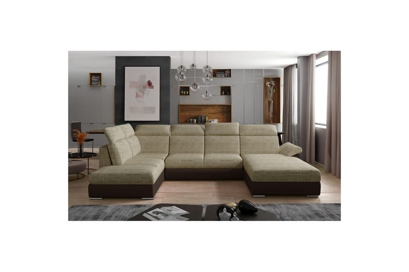 Hörnsoffa Eltap Evanell 336x211x102 cm - Berlin 03, Mjuk 66, Beige, Mörkbrun, Höger - Möbler - Vardagsrum - Bäddsoffor - U bäddsoffa