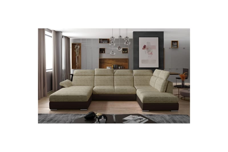Hörnsoffa Eltap Evanell 336x211x102 cm - Berlin 03, Mjuk 66, Beige, Mörkbrun, Vänster - Möbler - Vardagsrum - Bäddsoffor - U bäddsoffa