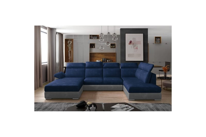 Hörnsoffa Eltap Evanell 336x211x102 cm - Kronos 09, Paros 05, Mörkblå, Ljusgrå, Vänster - Möbler - Vardagsrum - Bäddsoffor - U bäddsoffa
