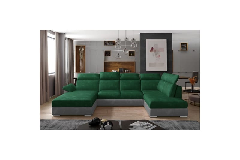 Hörnsoffa Eltap Evanell 336x211x102 cm - Kronos 19, Paros 05, Mörkgrön, Ljusgrå, Vänster - Möbler - Vardagsrum - Bäddsoffor - U bäddsoffa
