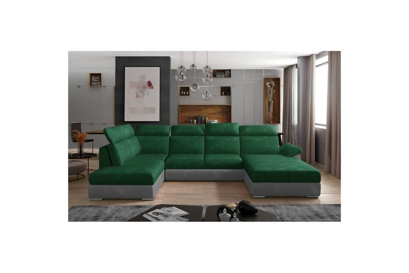 Hörnsoffa Eltap Evanell 336x211x102 cm - Kronos 19, Paros 05, Mörkgrön, Ljusgrå, Höger - Möbler - Vardagsrum - Bäddsoffor - U bäddsoffa