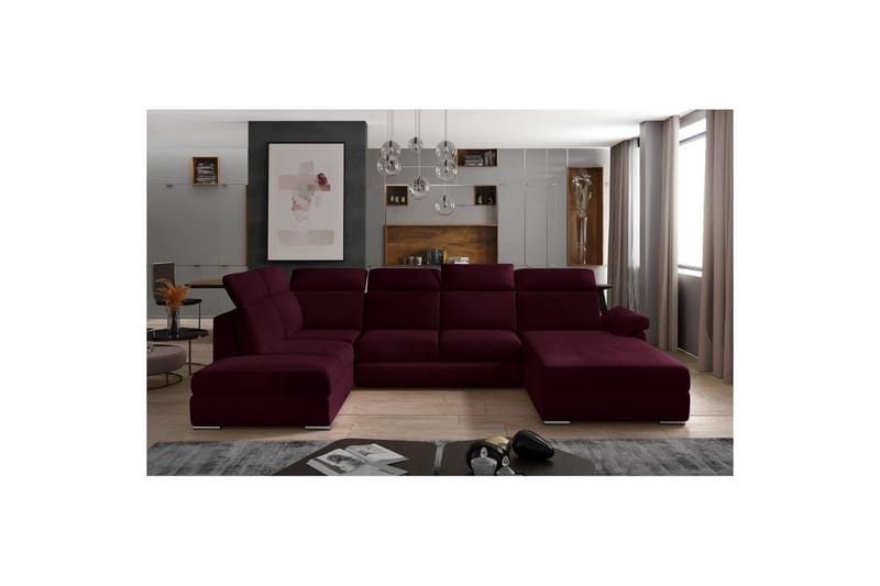 Hörnsoffa Eltap Evanell 336x211x102 cm - Mat Velvet 68, Röd, Höger - Möbler - Vardagsrum - Bäddsoffor - U bäddsoffa