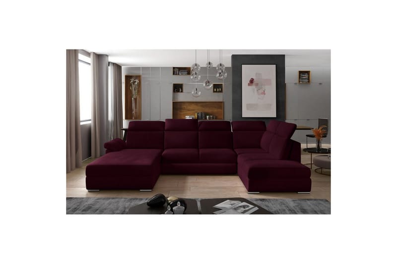 Hörnsoffa Eltap Evanell 336x211x102 cm - Mat Velvet 68, Röd, Vänster - Möbler - Vardagsrum - Bäddsoffor - U bäddsoffa