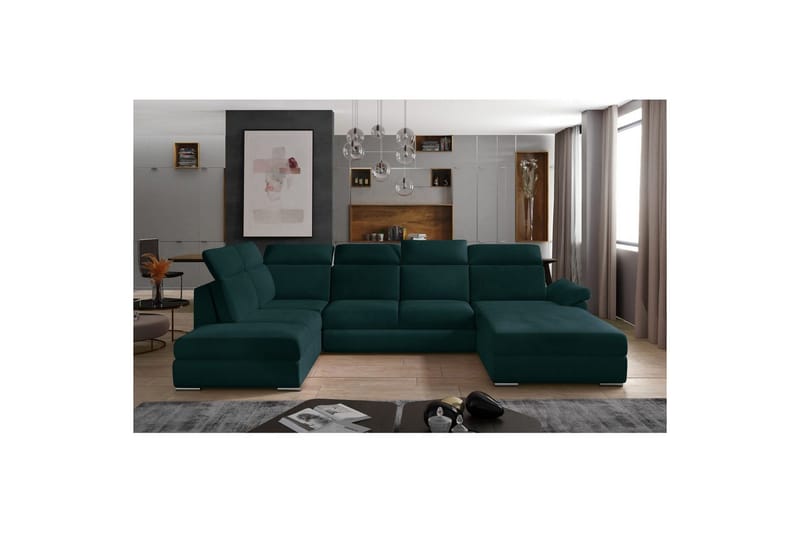 Hörnsoffa Eltap Evanell 336x211x102 cm - Mat Velvet 75, Grön, Höger - Möbler - Vardagsrum - Bäddsoffor - U bäddsoffa
