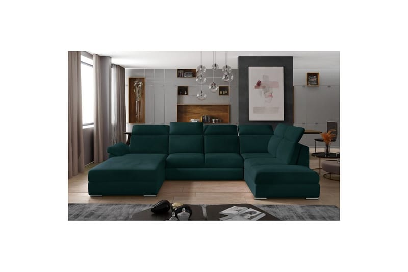 Hörnsoffa Eltap Evanell 336x211x102 cm - Mat Velvet 75, Grön, Vänster - Möbler - Vardagsrum - Bäddsoffor - U bäddsoffa