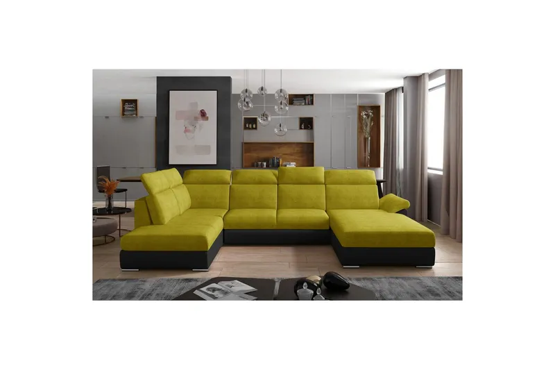 Hörnsoffa Eltap Evanell 336x211x102 cm - Omega 68, Soft 11, Gul, Svart, Höger - Möbler - Vardagsrum - Bäddsoffor - U bäddsoffa
