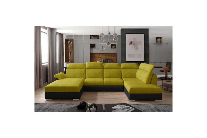 Hörnsoffa Eltap Evanell 336x211x102 cm - Omega 68, Soft 11, Gul, Svart, Vänster - Möbler - Vardagsrum - Bäddsoffor - U bäddsoffa