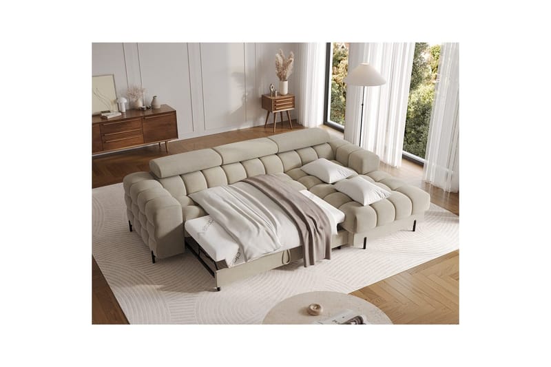 Hörnsoffa Eltap Felro 285x181x93 cm - Aura 18, Beige, Höger - Möbler - Vardagsrum - Bäddsoffor