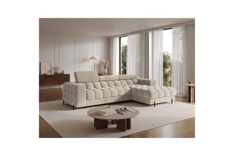 Hörnsoffa Eltap Felro 285x181x93 cm - Aura 18, Beige, Höger - Möbler - Vardagsrum - Bäddsoffor