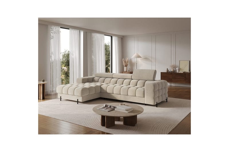 Hörnsoffa Eltap Felro 285x181x93 cm - Aura 18, Beige, Vänster - Möbler - Vardagsrum - Bäddsoffor