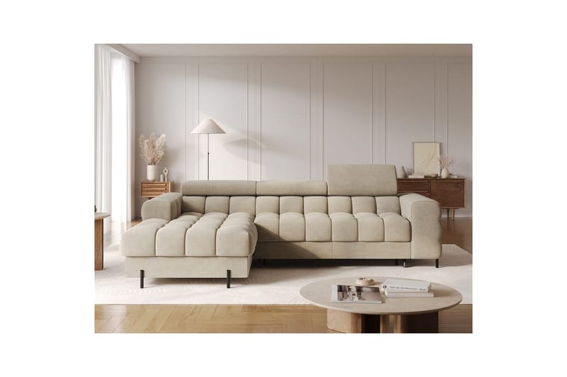 Hörnsoffa Eltap Felro 285x181x93 cm - Aura 18, Beige, Vänster - Möbler - Vardagsrum - Bäddsoffor