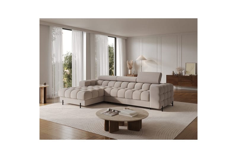Hörnsoffa Eltap Felro 285x181x93 cm - Royal 18, Beige, Vänster - Möbler - Vardagsrum - Bäddsoffor