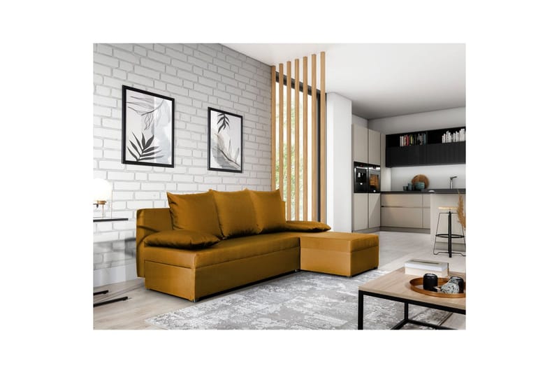 Hörnsoffa Eltap Gino 201x143x90 cm - Nube 45, Gul - Möbler - Vardagsrum - Bäddsoffor