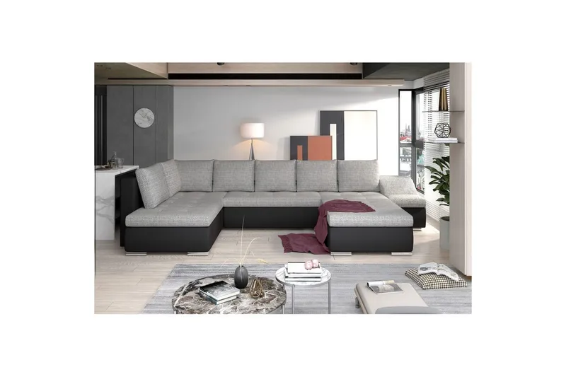 Hörnsoffa Eltap Giovanni 351x82x190 cm - Berlin 01, Mjuk 11, Grå, Svart, Höger - Möbler - Vardagsrum - Bäddsoffor - Hörnbäddsoffa