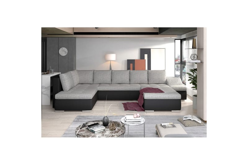 Hörnsoffa Eltap Giovanni 351x82x190 cm - Berlin 01, Mjuk 11, Grå, Svart, Höger - Möbler - Vardagsrum - Bäddsoffor - Hörnbäddsoffa
