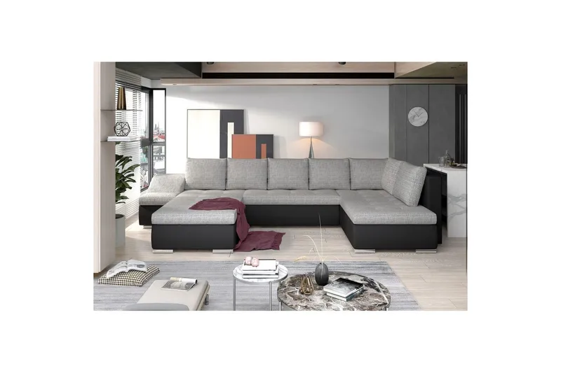 Hörnsoffa Eltap Giovanni 351x82x190 cm, Berlin 01, Mjuk 11, Grå, Svart, Vänster