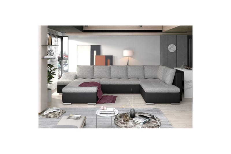 Hörnsoffa Eltap Giovanni 351x82x190 cm - Berlin 01, Mjuk 11, Grå, Svart, Vänster - Möbler - Vardagsrum - Bäddsoffor - Hörnbäddsoffa