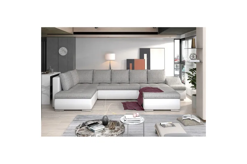Hörnsoffa Eltap Giovanni 351x82x190 cm - Berlin 01, Mjuk 17, Grå, Vit, Höger - Möbler - Vardagsrum - Bäddsoffor - Hörnbäddsoffa