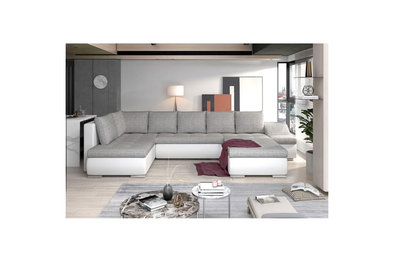 Hörnsoffa Eltap Giovanni 351x82x190 cm - Berlin 01, Mjuk 17, Grå, Vit, Höger - Möbler - Vardagsrum - Bäddsoffor - Hörnbäddsoffa