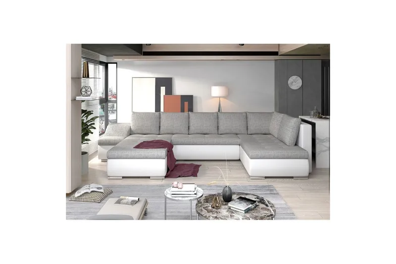 Hörnsoffa Eltap Giovanni 351x82x190 cm, Berlin 01, Mjuk 17, Grå, Vit, Vänster