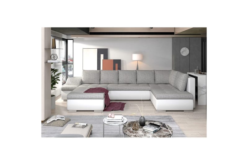 Hörnsoffa Eltap Giovanni 351x82x190 cm - Berlin 01, Mjuk 17, Grå, Vit, Vänster - Möbler - Vardagsrum - Bäddsoffor - Hörnbäddsoffa