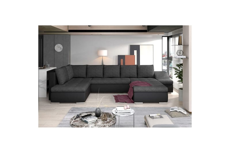 Hörnsoffa Eltap Giovanni 351x82x190 cm - Berlin 02, Mjuk 11, Svart, Höger - Möbler - Vardagsrum - Bäddsoffor - Hörnbäddsoffa