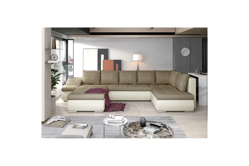 Hörnsoffa Eltap Giovanni 351x82x190 cm - Berlin 03, Mjuk 33, Beige, Vänster - Möbler - Vardagsrum - Bäddsoffor - Hörnbäddsoffa