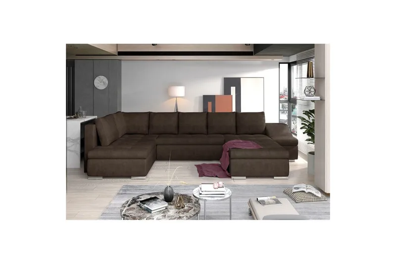 Hörnsoffa Eltap Giovanni 351x82x190 cm - Dora 28, Mörkbrun, Höger - Möbler - Vardagsrum - Bäddsoffor - Hörnbäddsoffa