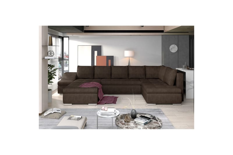 Hörnsoffa Eltap Giovanni 351x82x190 cm - Dora 28, Mörkbrun, Vänster - Möbler - Vardagsrum - Bäddsoffor - Hörnbäddsoffa