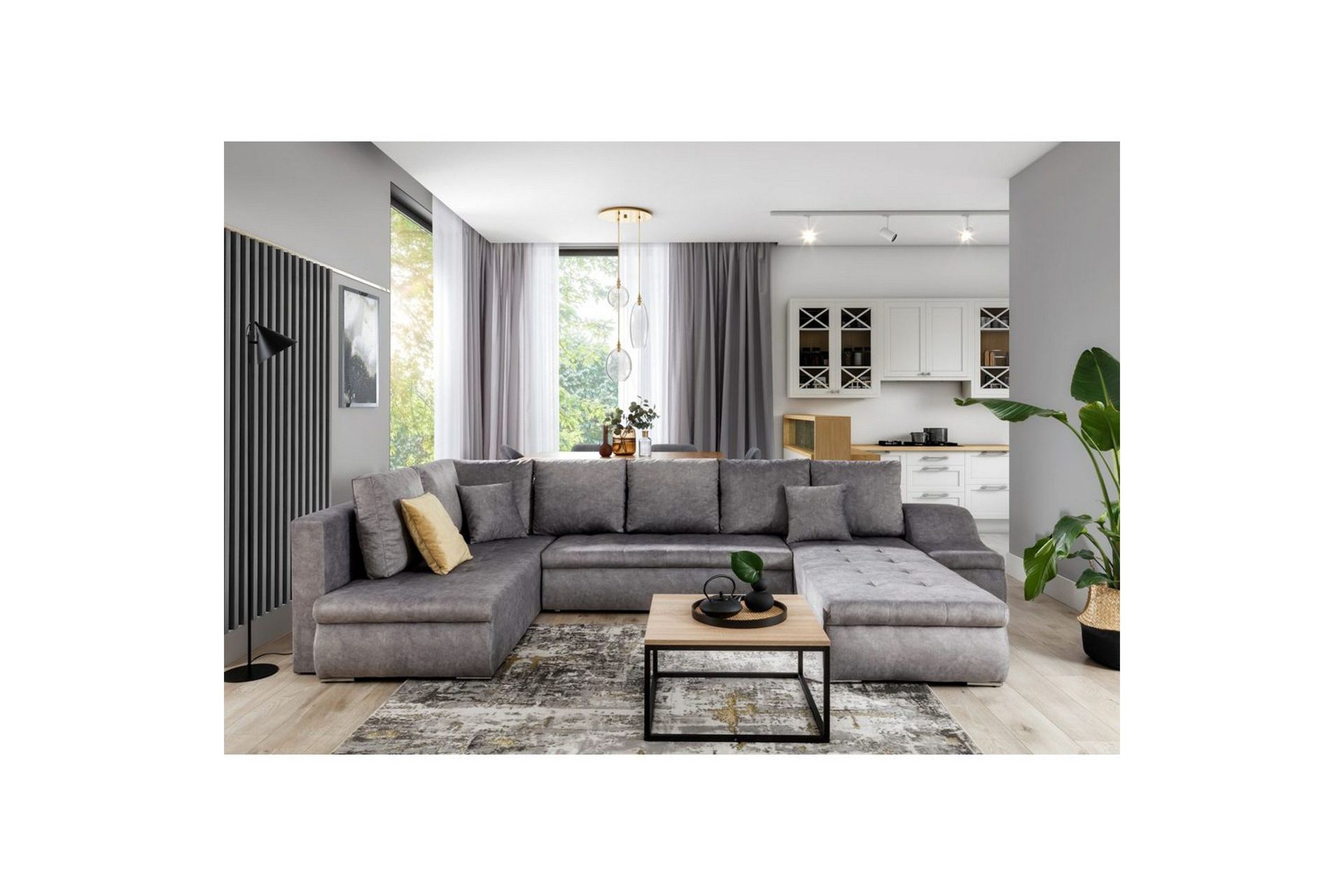 hörnsoffa eltap giovanni 351x82x190 cm - dora 90, grå, höger