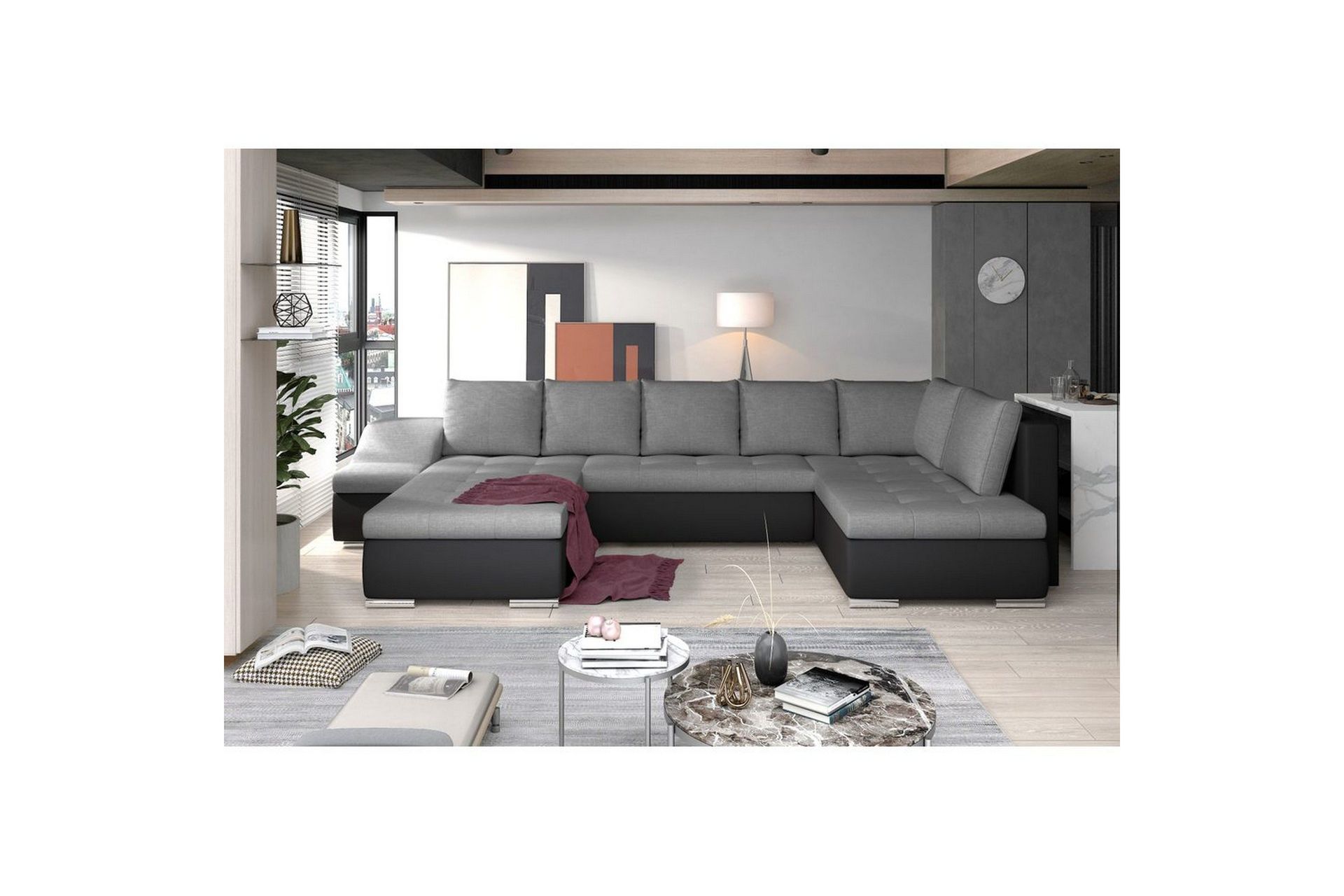 H&ouml;rnsoffa Eltap Giovanni 351x82x190 cm - Sawana 05, Soft 11, Gr&aring;, Svart, V&auml;nster