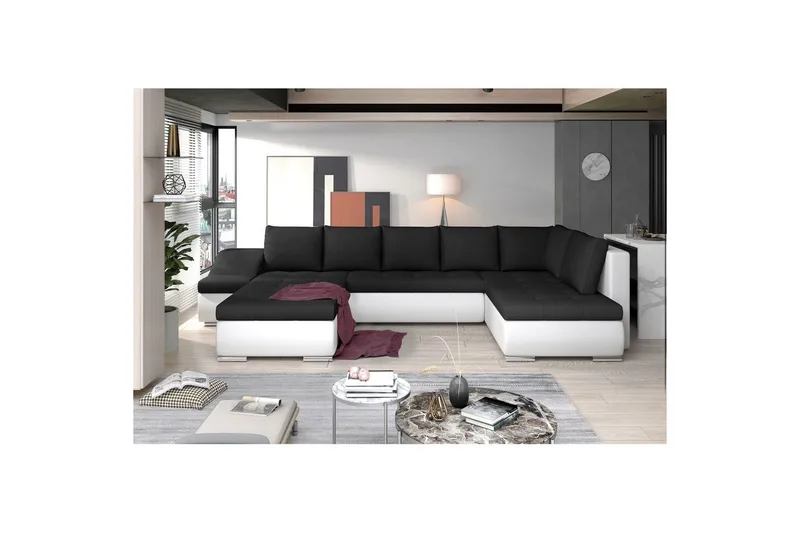 Hörnsoffa Eltap Giovanni 351x82x190 cm - Sawana 14, Soft 17, Svart, Vit, Vänster - Möbler - Vardagsrum - Bäddsoffor - Hörnbäddsoffa