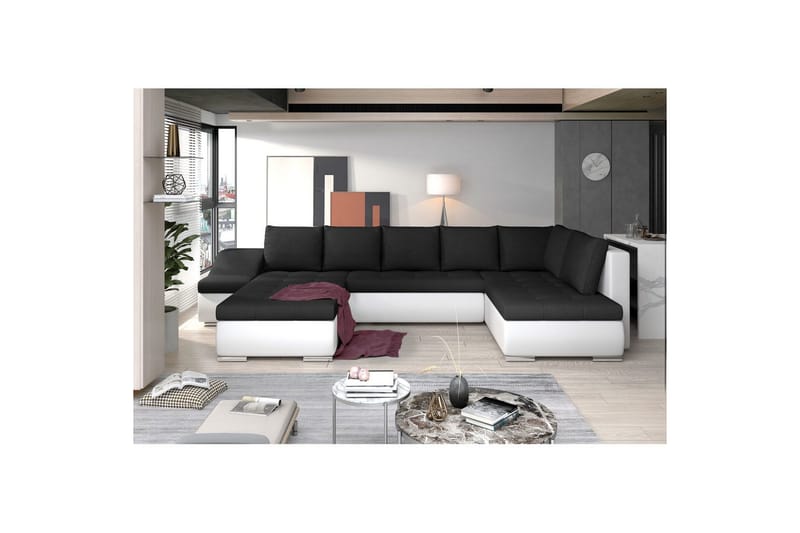 Hörnsoffa Eltap Giovanni 351x82x190 cm - Sawana 14, Soft 17, Svart, Vit, Vänster - Möbler - Vardagsrum - Bäddsoffor - Hörnbäddsoffa