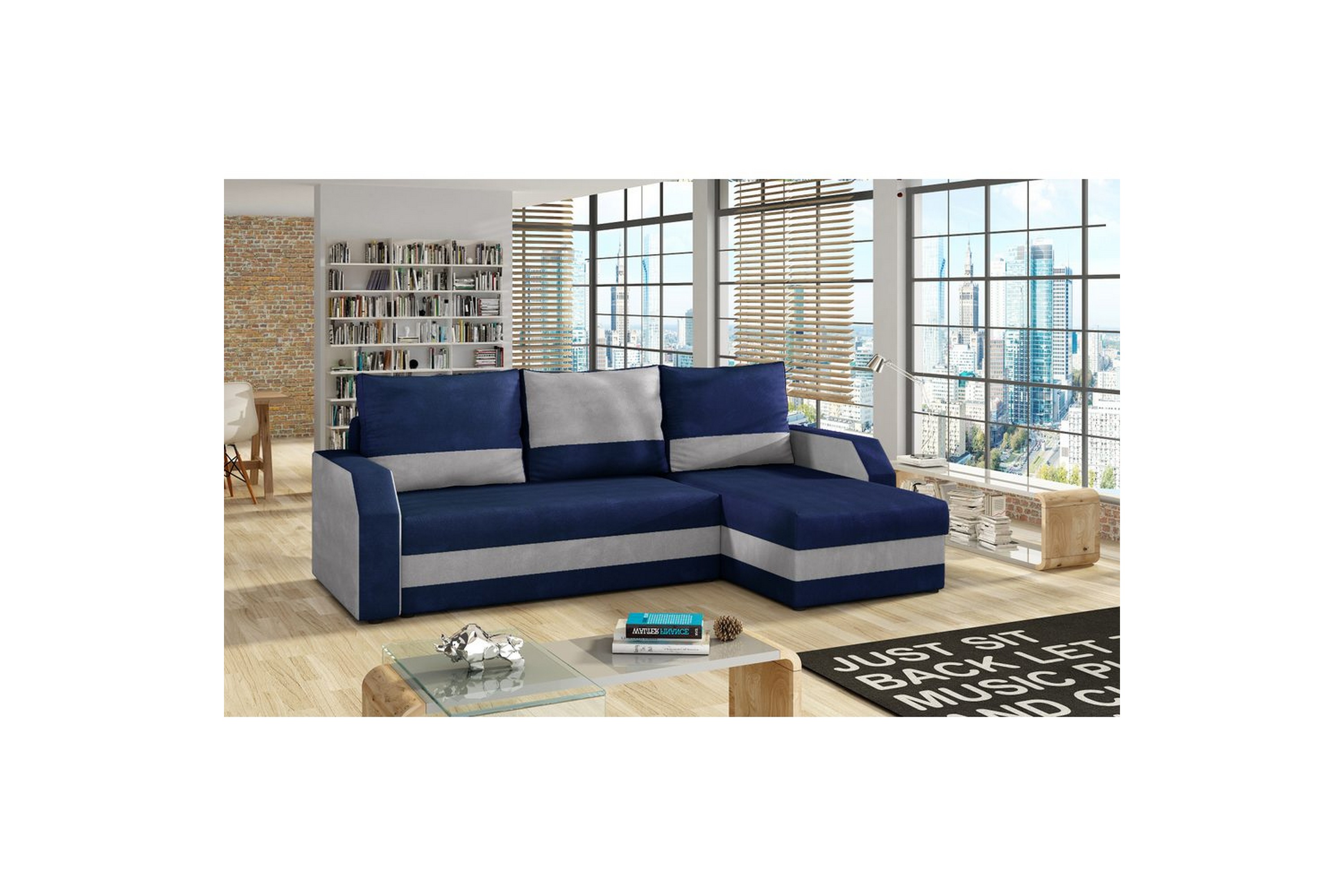 hörnsoffa eltap giulio 239x150x86 cm - kronos 09, paros 05, mörkblå, ljusgrå