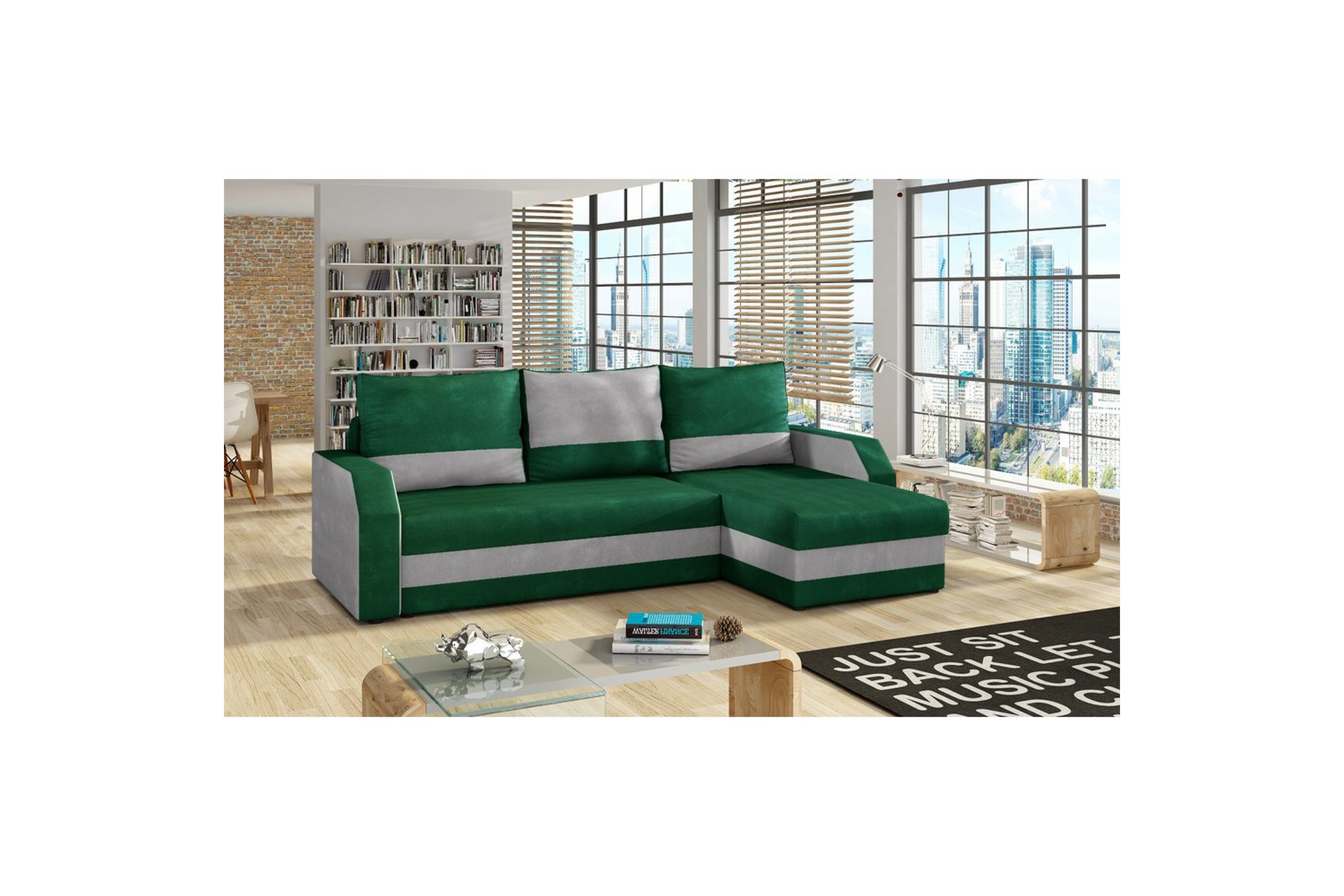 hörnsoffa eltap giulio 239x150x86 cm - kronos 19, paros 05, mörkgrön, ljusgrå