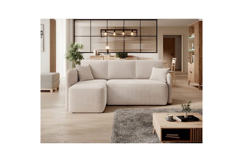 Hörnsoffa Eltap Hadson 206x150x89 cm - Jarell 18, Ljusbeige, Vänster - Möbler - Vardagsrum - Bäddsoffor