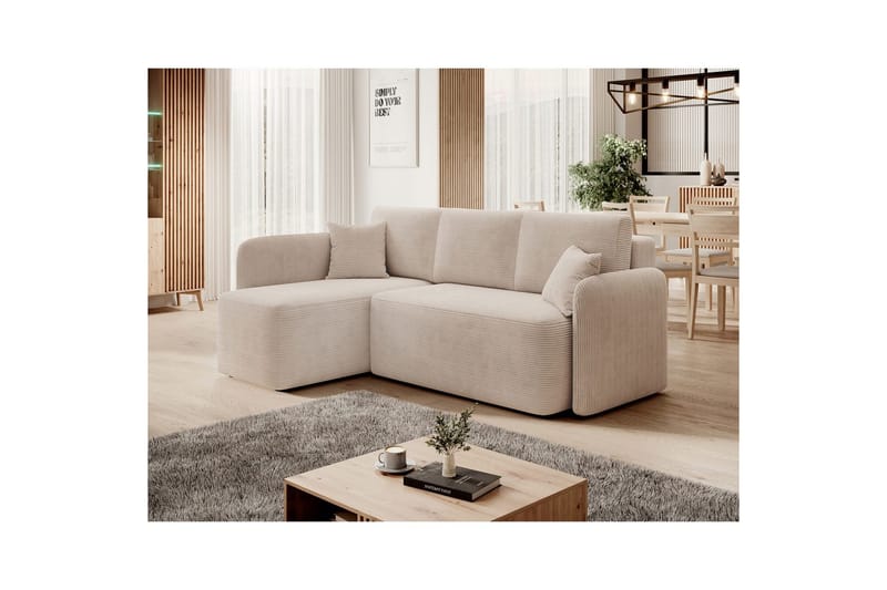 Hörnsoffa Eltap Hadson 206x150x89 cm - Jarell 18, Ljusbeige, Vänster - Möbler - Vardagsrum - Bäddsoffor