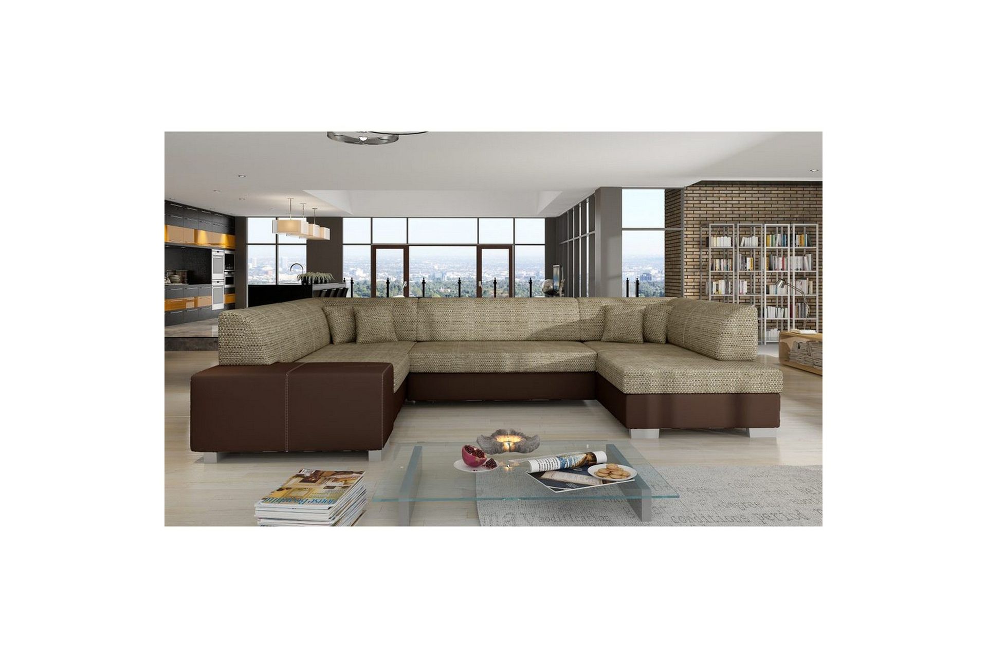 H&ouml;rnsoffa Eltap Havana 322x204x72 cm - Berlin 03, Mjuk 66, Beige, M&ouml;rkbrun, H&ouml;ger