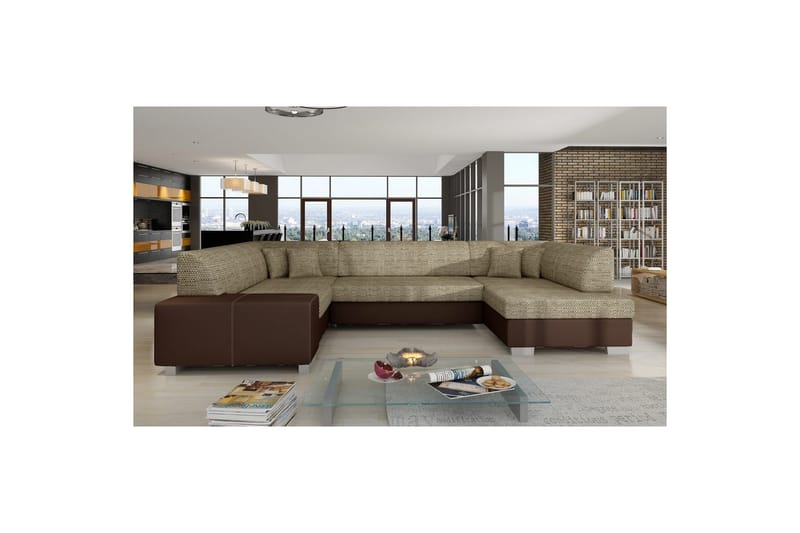 Hörnsoffa Eltap Havana 322x204x72 cm - Berlin 03, Mjuk 66, Beige, Mörkbrun, Höger - Möbler - Vardagsrum - Bäddsoffor - Hörnbäddsoffa