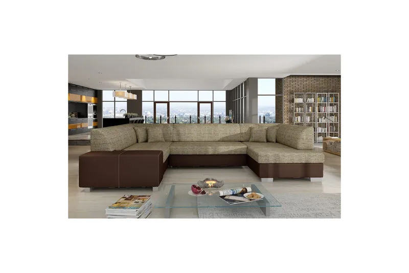Hörnsoffa Eltap Isloren 322x204x72 cm - Berlin 03, Mjuk 66, Beige, Mörkbrun, Höger - Möbler - Vardagsrum - Bäddsoffor - Hörnbäddsoffa