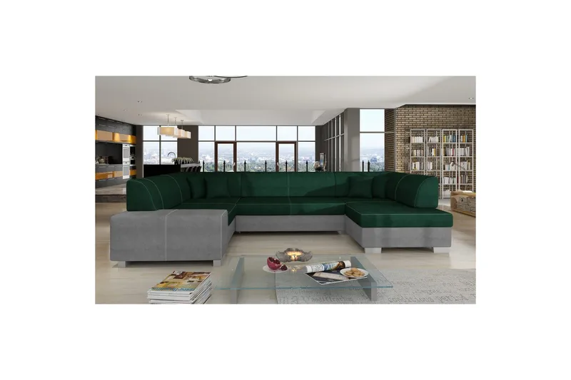 Hörnsoffa Eltap Isloren 322x204x72 cm - Kronos 19, Paros 05, Mörkgrön, Ljusgrå, Höger - Möbler - Vardagsrum - Bäddsoffor - Hörnbäddsoffa