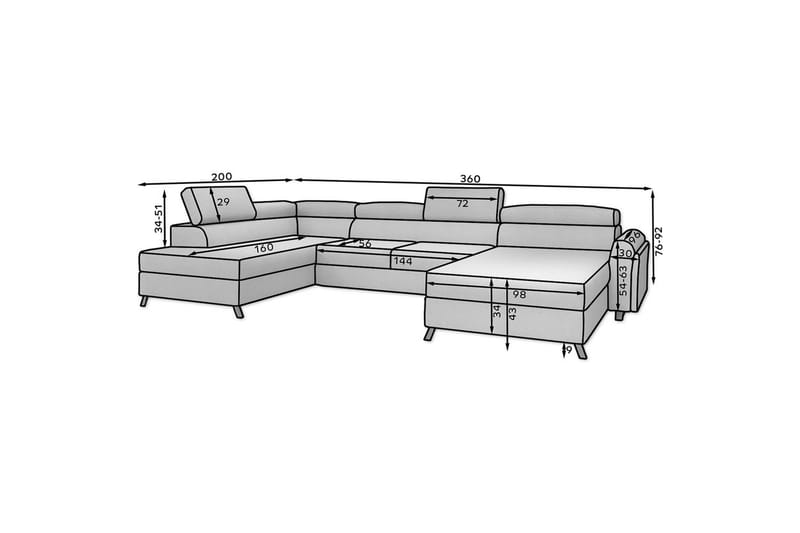 Hörnsoffa Eltap Josette 360x200x92 cm - Grande 75, Grön, Vänster - Möbler - Vardagsrum - Bäddsoffor - U bäddsoffa