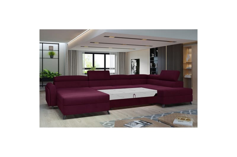 Hörnsoffa Eltap Josette 360x200x92 cm - Mat Velvet 68, Röd, Höger - Möbler - Vardagsrum - Bäddsoffor - U bäddsoffa
