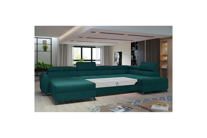 Hörnsoffa Eltap Josette 360x200x92 cm - Mat Velvet 75, Grön, Höger - Möbler - Vardagsrum - Bäddsoffor - U bäddsoffa
